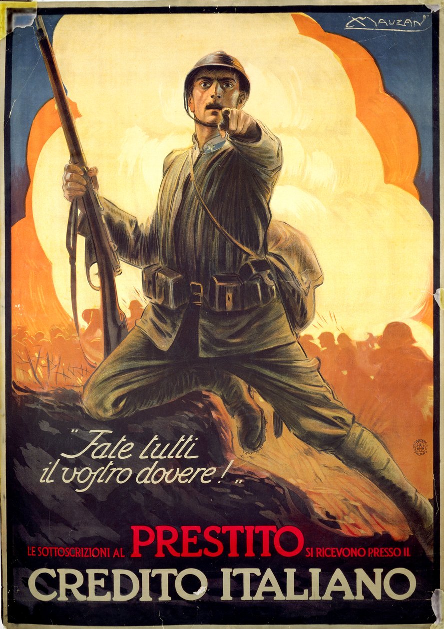Savaş tahvillerinin reklamını yapan İtalyan Birinci Dünya Savaşı propaganda afişi by Luciano Achille Mauzan