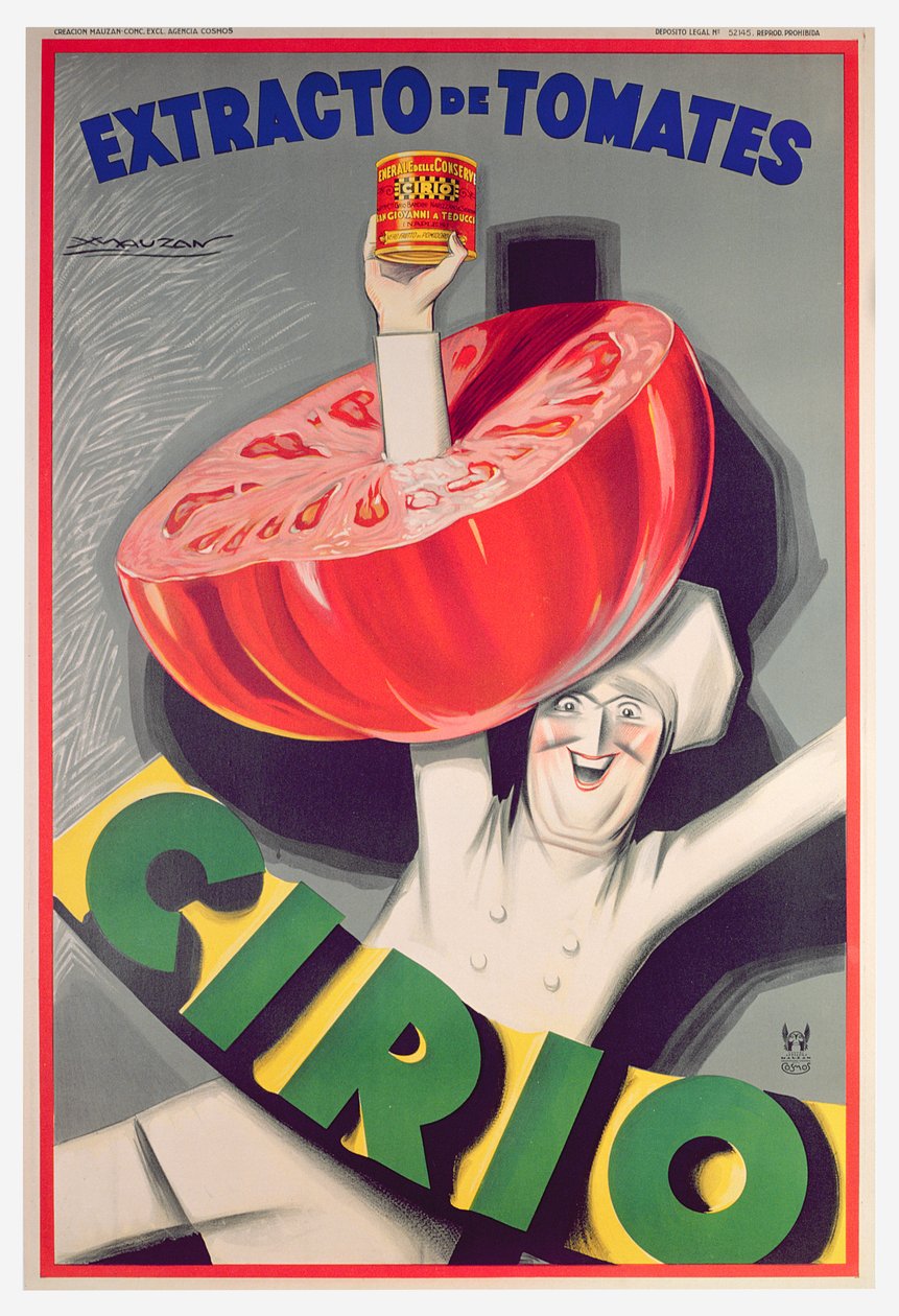 'Cirio' konserve domates (renkli taş) reklam afişi by Luciano Achille Mauzan