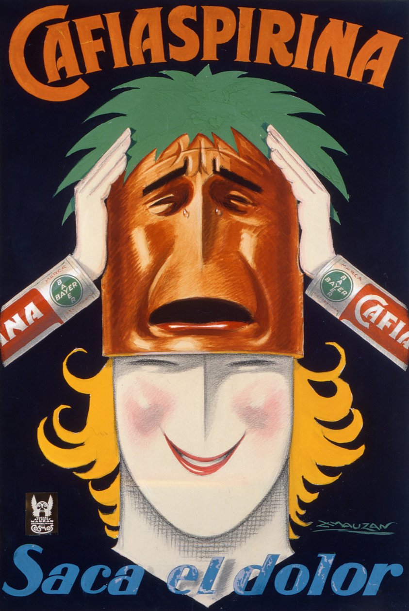 Cafiaspirina aspirin (renkli taş) reklamı için Arjantin'de hazırlanmış poster by Luciano Achille Mauzan