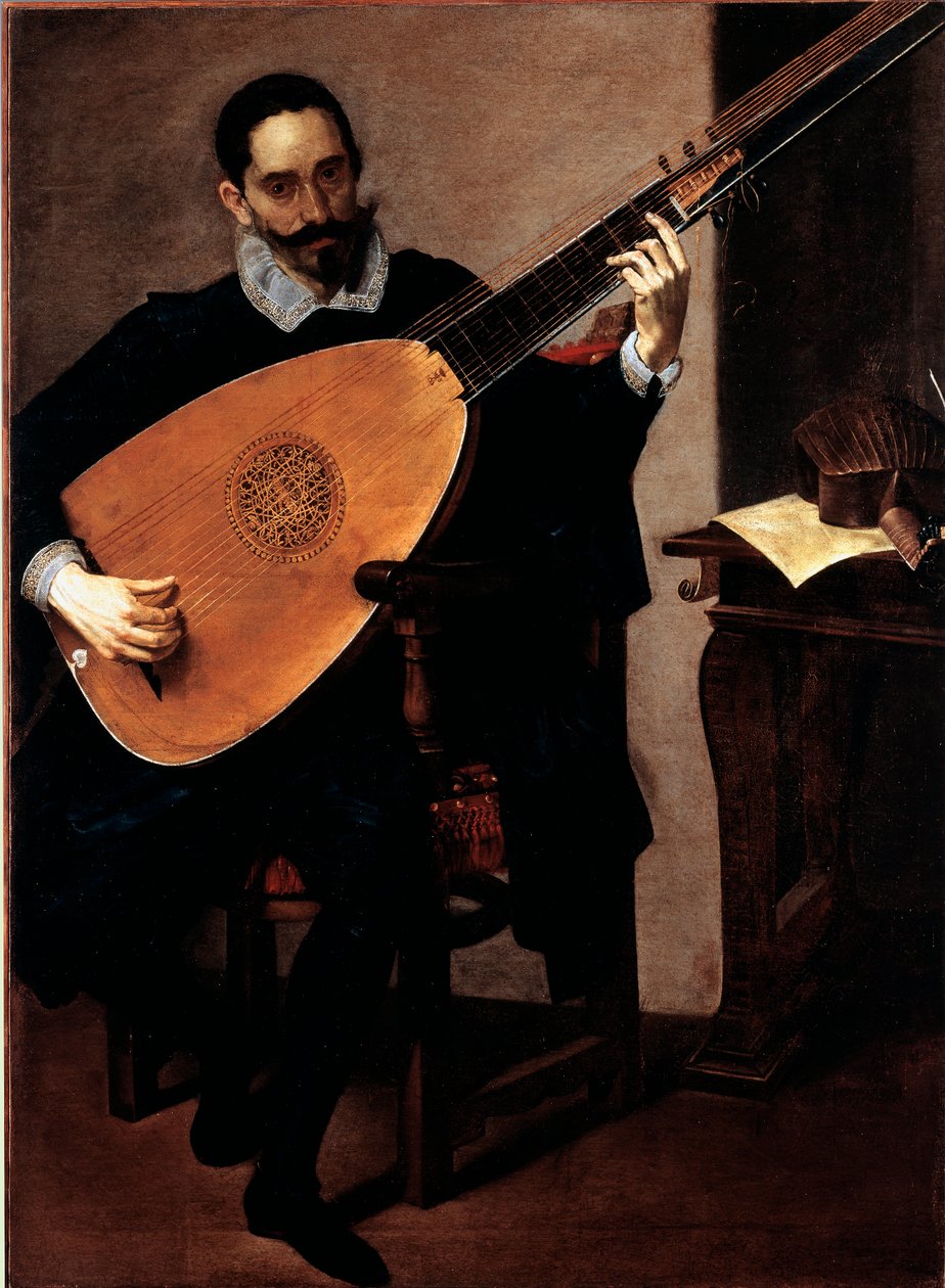 Ducal Şapeli Müzisyeninin Portresi Gerolamo Gallo Tablosu Luciano Borzone (1590-1645) Genes, Galleria di Palazzo Bianco by Luciano Borzone