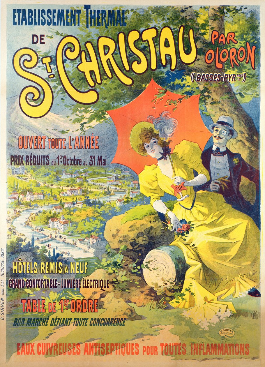 St Christau par Oloron otelinin reklam afişi, B. Sirven tarafından basılmış, Toulouse-Paris, c.1900 by Lucien Baylac