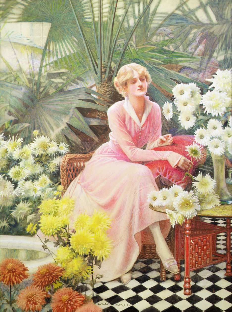 Konservatuarda, c.1920 (kağıt üzerine suluboya) by Lucien Davis