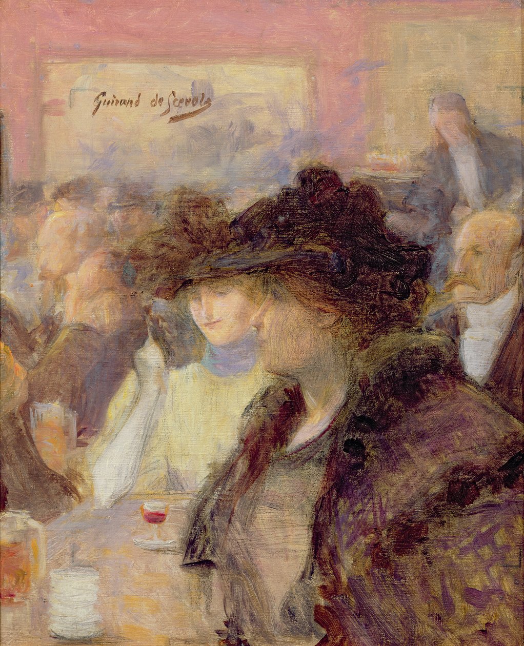 Au Cafe (tuval üzerine yağlı boya) by Lucien Guirand de Scevola