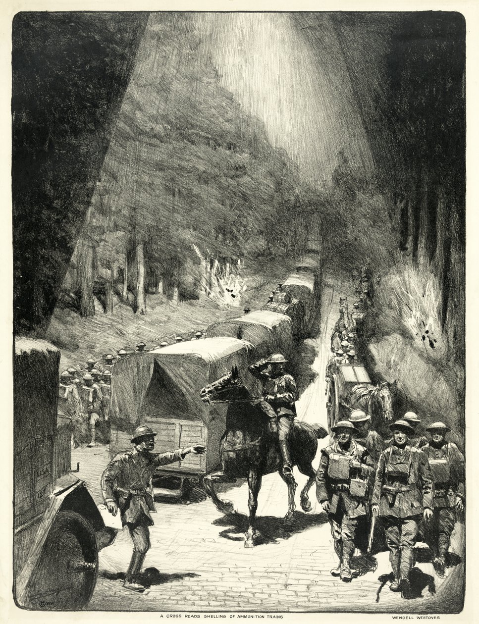 A Cross Roads Mühimmat Trenlerinin Bombardımanı by Lucien Hector Jonas
