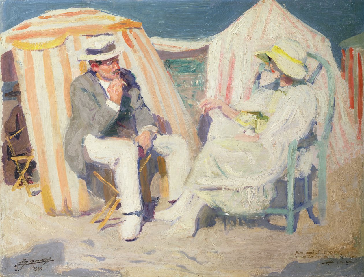 Sahilde Sohbet (tuval üzerine yağlı boya) by Lucien Hector Jonas
