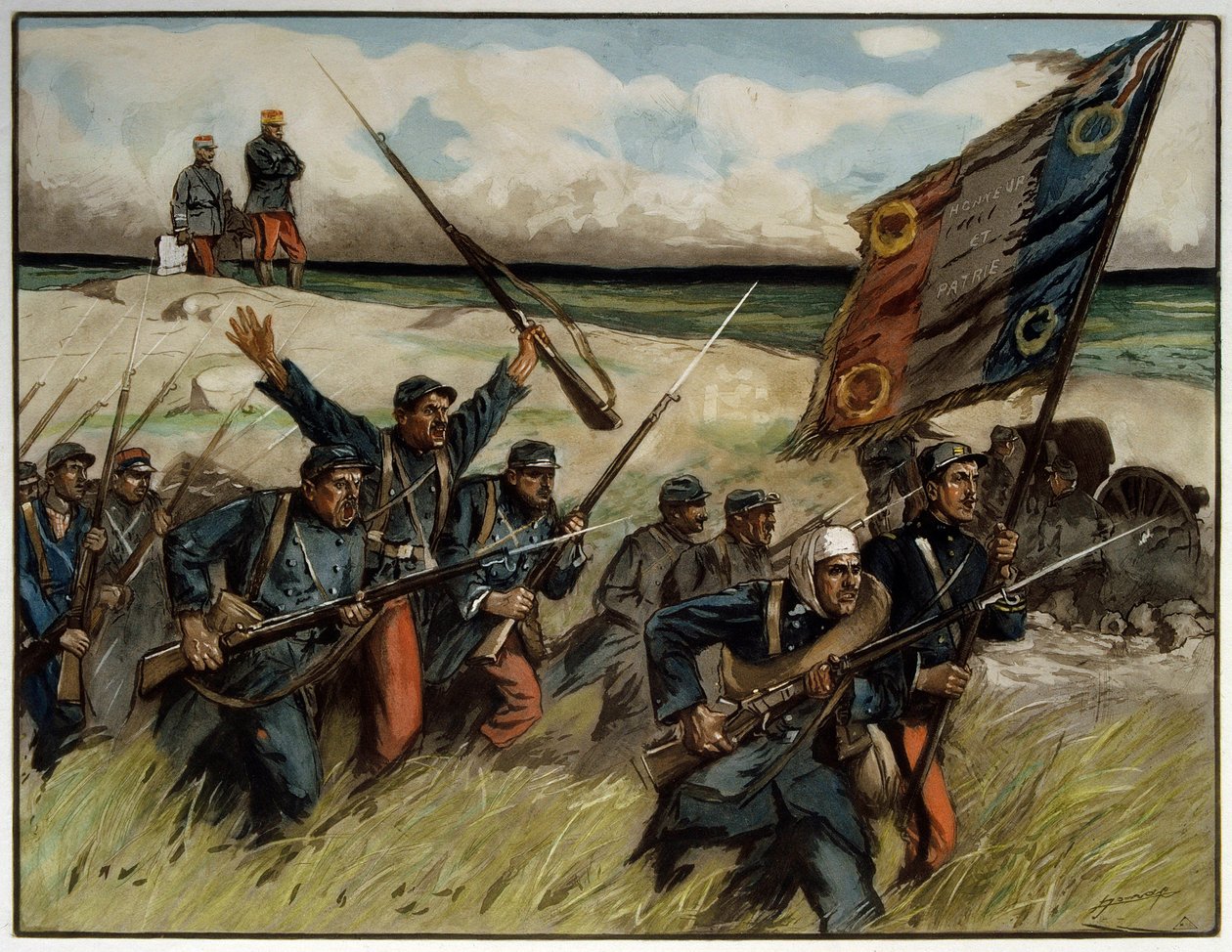 Birinci Dünya Savaşı (1914-1918): “” Charge à la baionette en eylül 1914”” Tablosu Lucien Hector (Lucien-Hector) Jonas (1880 -1947) 1914 Paris. İki Dünya Savaşı Müzesi by Lucien Hector Jonas