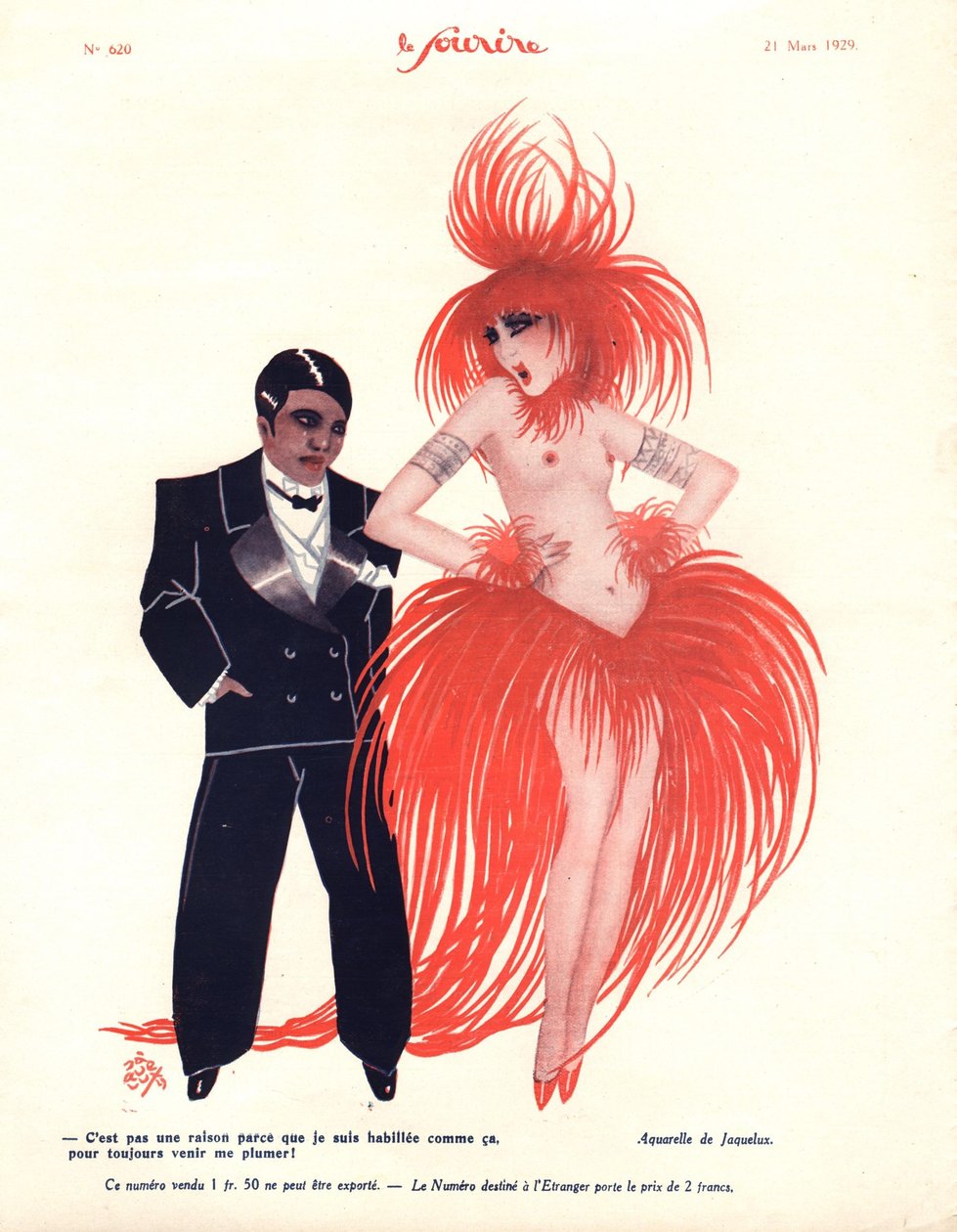 'Le Sourire'den bir çizim, Mart 1929 (renkli lito) by Lucien Jaquelux