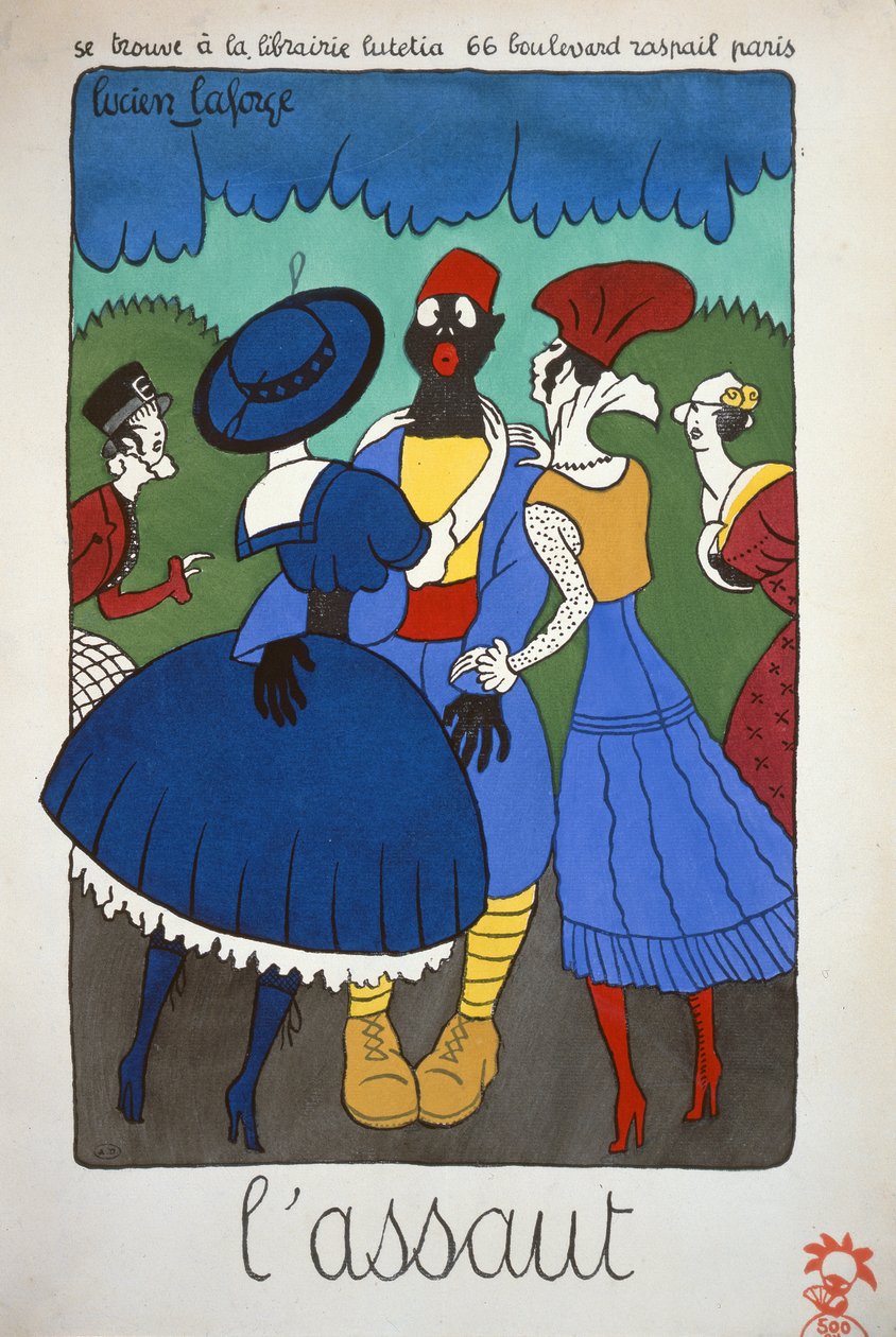 İzinli asker kadınlar tarafından 'saldırıya uğruyor'. 1915 (renkli lito) by Lucien Laforge