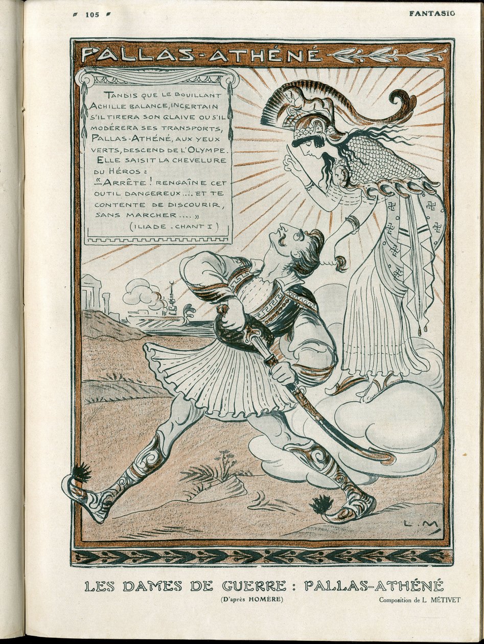 "Fantasio" çizimi, 01/04/15 - Pallas-Athenee savaşının kadını 14-18 (gravür) by Lucien Metivet