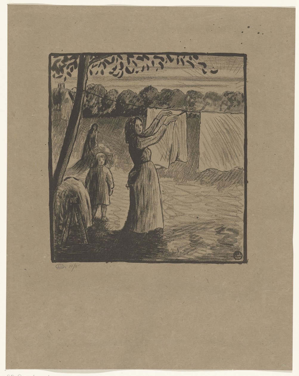 Çamaşırları asmak by Lucien Pissarro