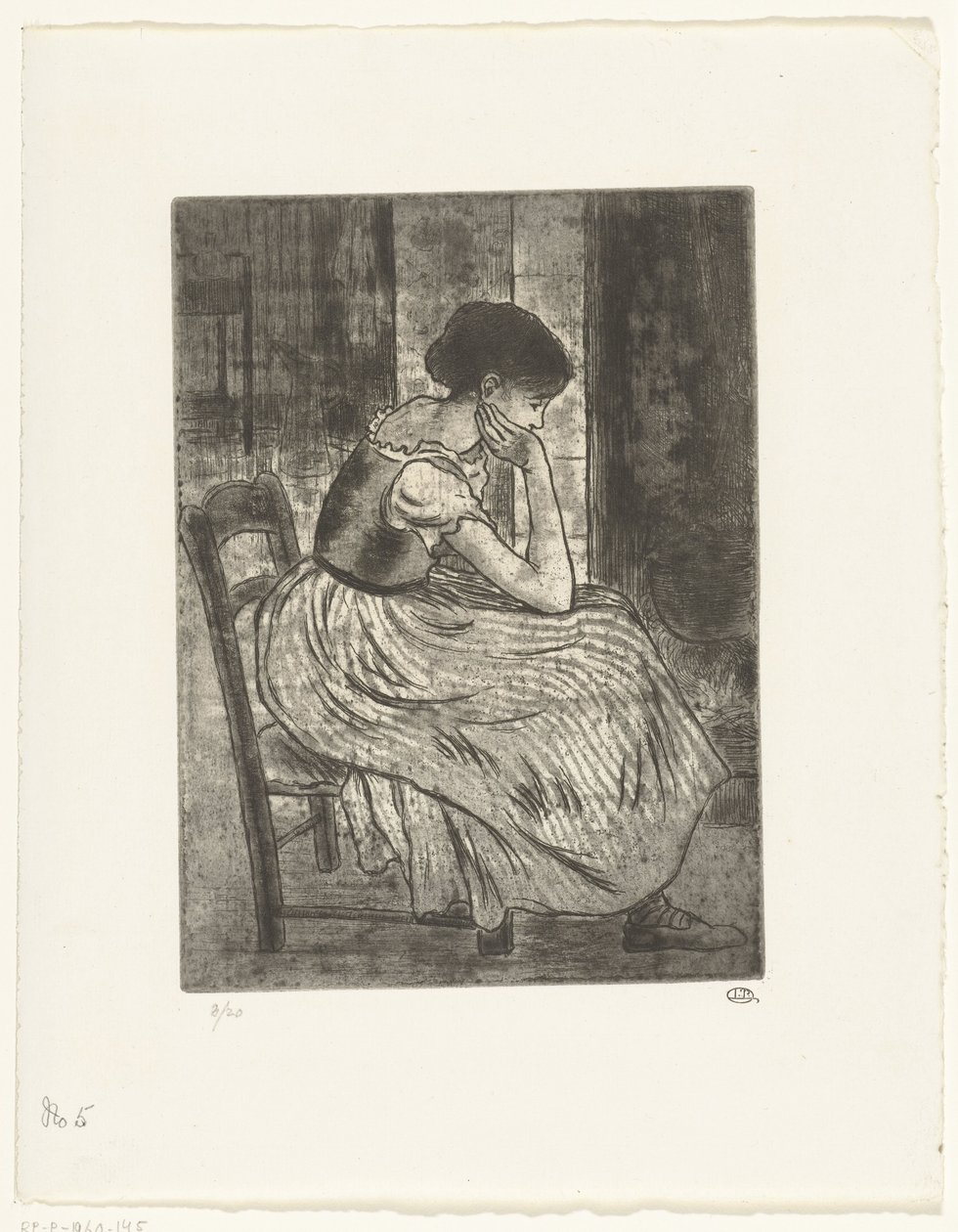 Ateşin yanında oturan genç kadın by Lucien Pissarro