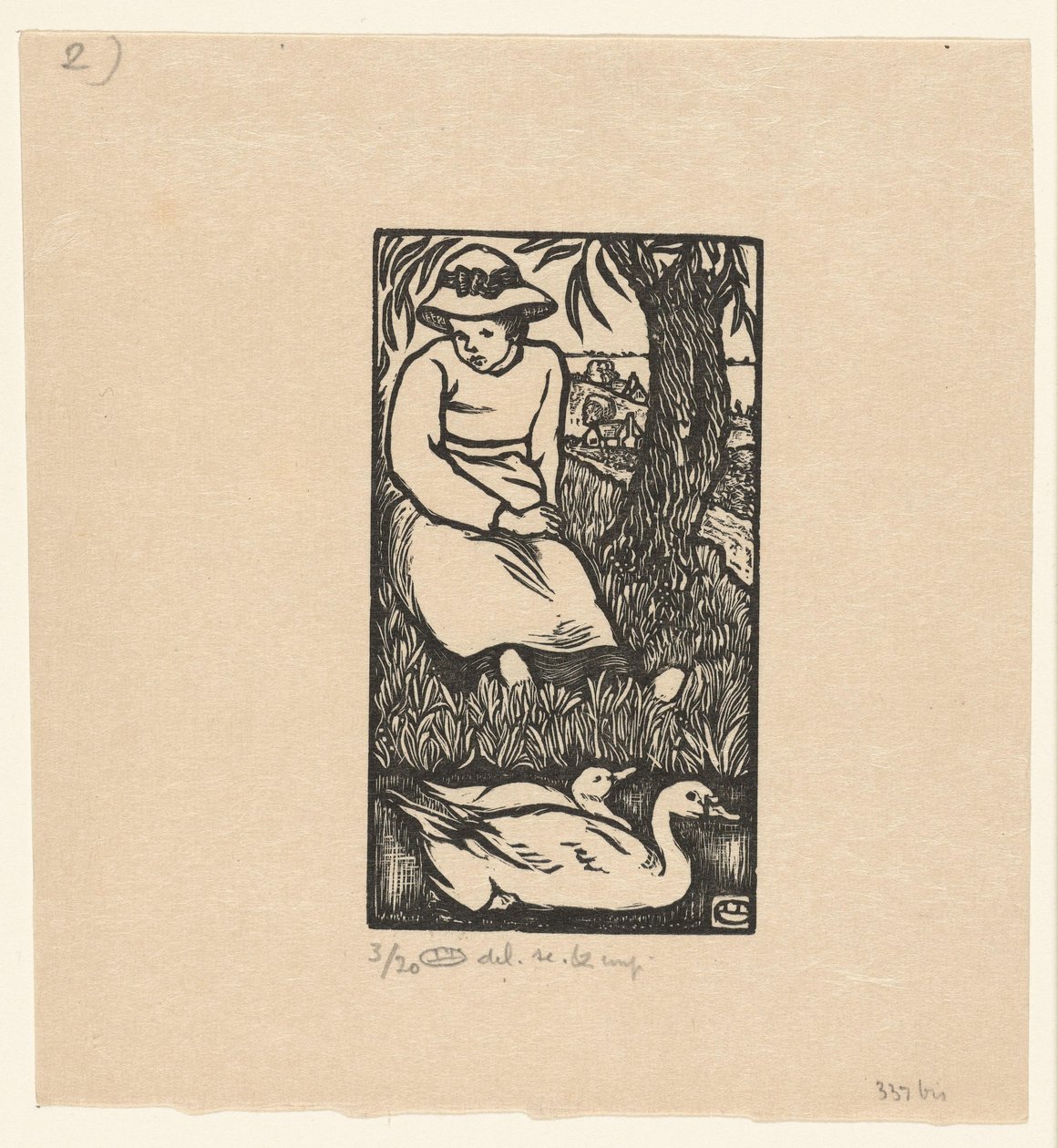 Kız ve iki ördek La Fille au Canards by Lucien Pissarro