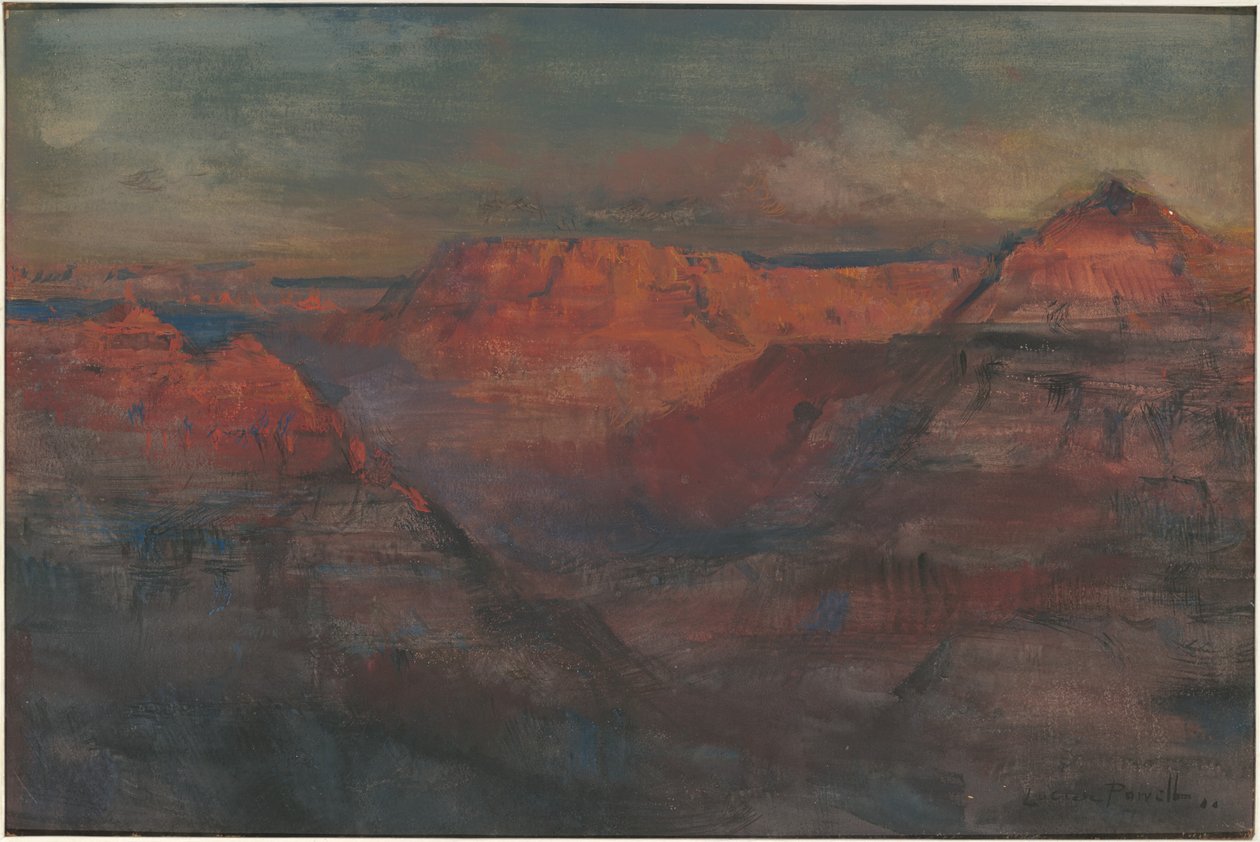 The Afterglow, Grand Canyon, Arizona, c.1904 (karton üzerine w/c ve guaj boya) by Lucien Whiting Powell