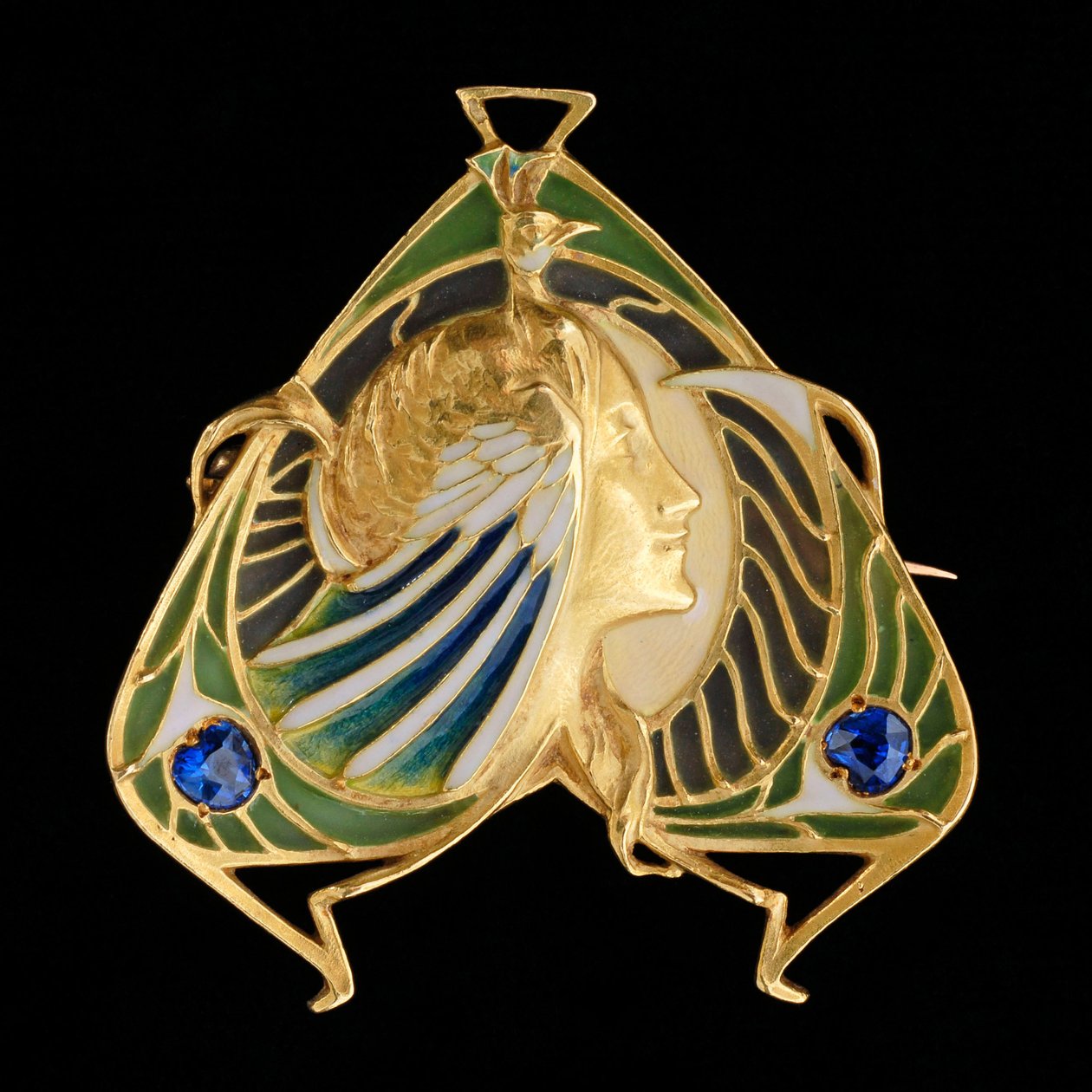 Broş-kolye, c.1900 (safirli altın ve plique à jour emaye) by Lucien or Léopold Gautrait