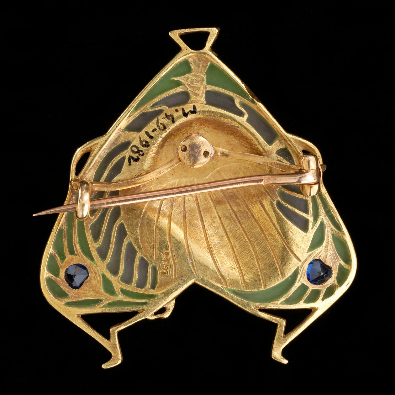 Broş-kolye, c.1900 (safirli altın ve plique à jour emaye) by Lucien or Léopold Gautrait