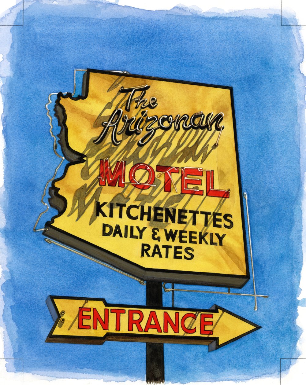 The Arizona, Miracle Mile, 2004 (kağıt üzerinde wc) by Lucy Masterman