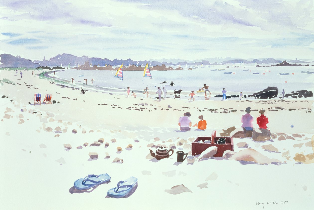 Cobo Bay, Guernsey, 1987 (kağıt üzerinde wc) by Lucy Willis