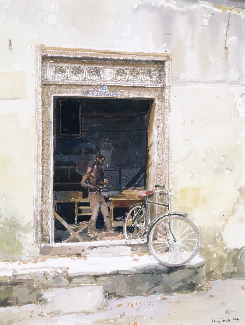 Dark Interior, Zanzibar, 1995 (kağıt üzerinde wc) by Lucy Willis