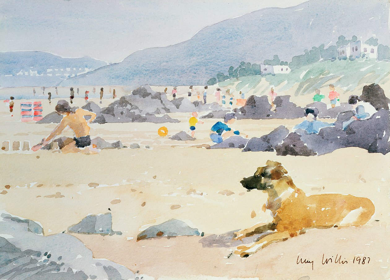 Sahildeki Köpek, Woolacombe, 1987 (kağıt üzerinde wc) by Lucy Willis