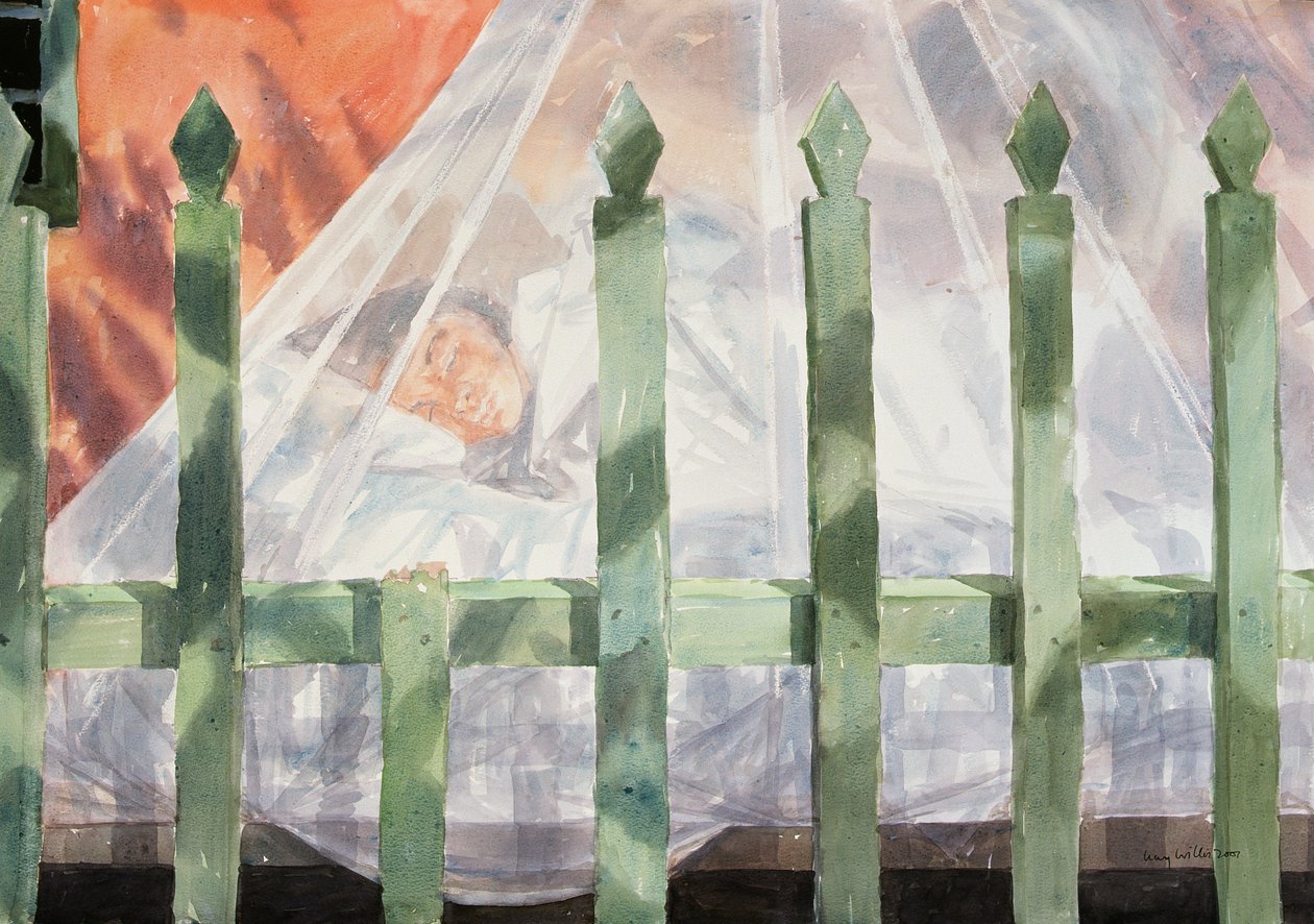 Bahçede Uyumak, Yunanistan I, 2001 (kağıt üzerinde wc) by Lucy Willis