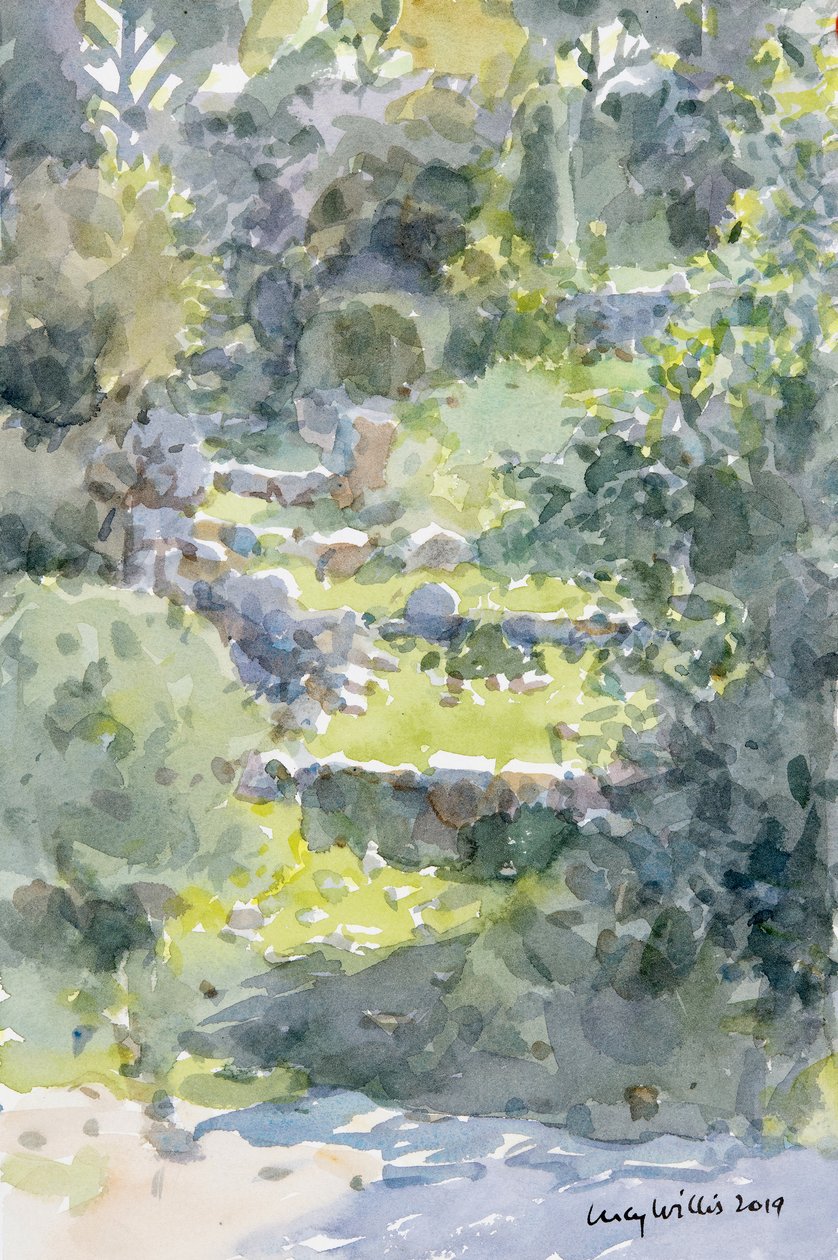 Hillside Steps, Ein Kerem, İsrail, 2019 (kağıt üzerinde w/c) by Lucy Willis
