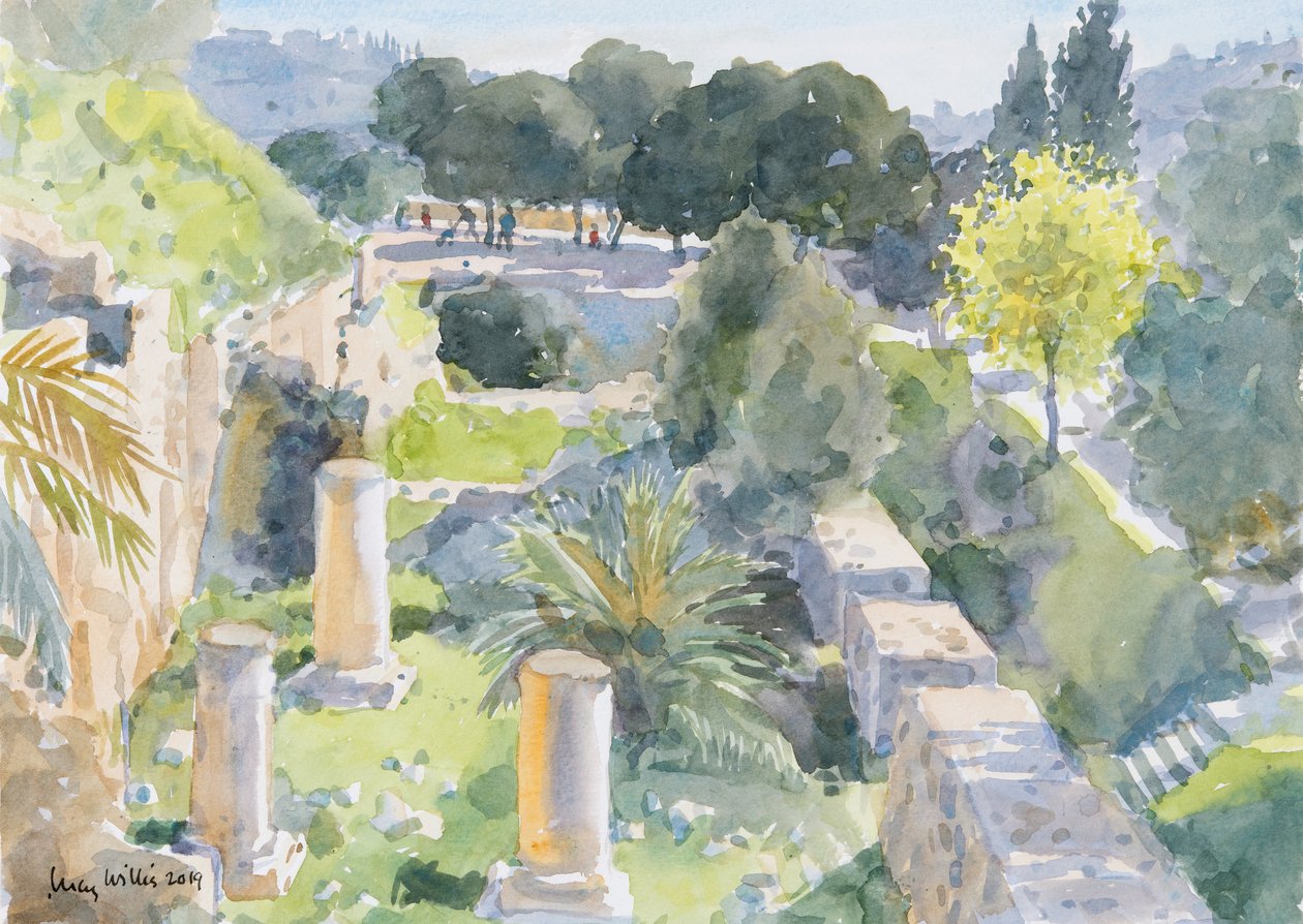 Roma Sütunları, Eski Kudüs, 2019 (kağıt üzerinde w/c) by Lucy Willis