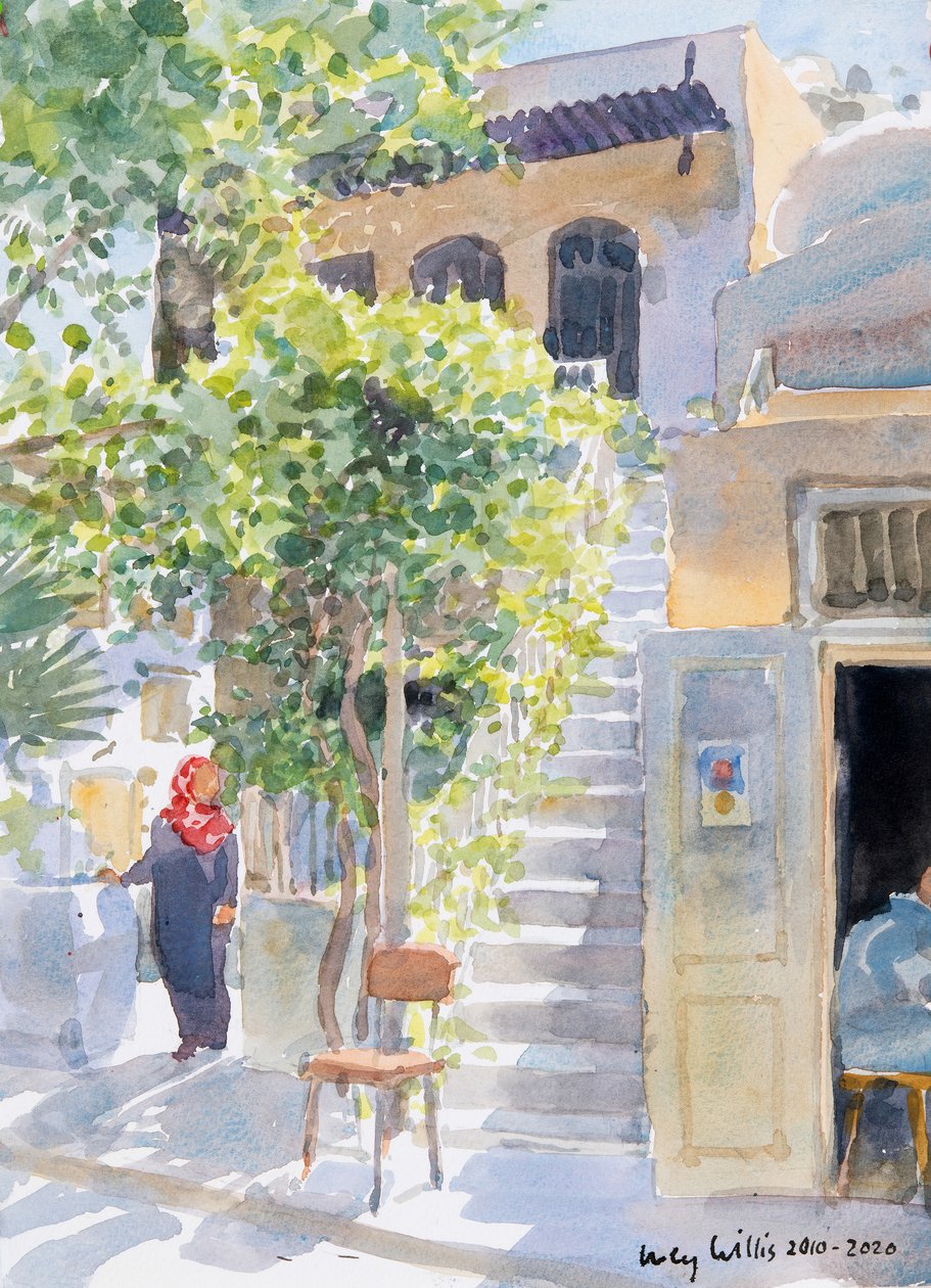 Steps by The Citadel, Halep, Suriye, 2019 (kağıt üzerinde w/c) by Lucy Willis