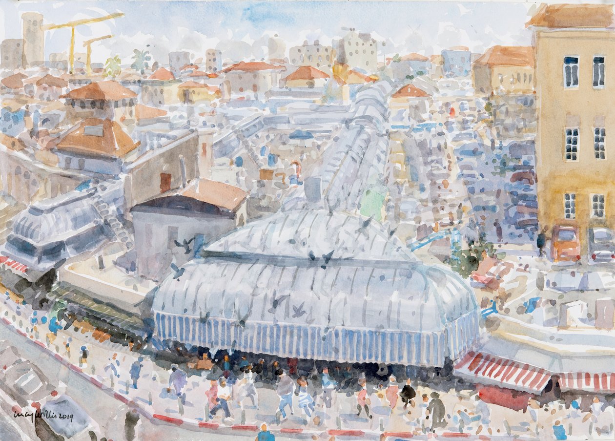 Balkondan Görünüm, Mahane Yehuda, Kudüs, 2019 (kağıt üzerinde w/c) by Lucy Willis