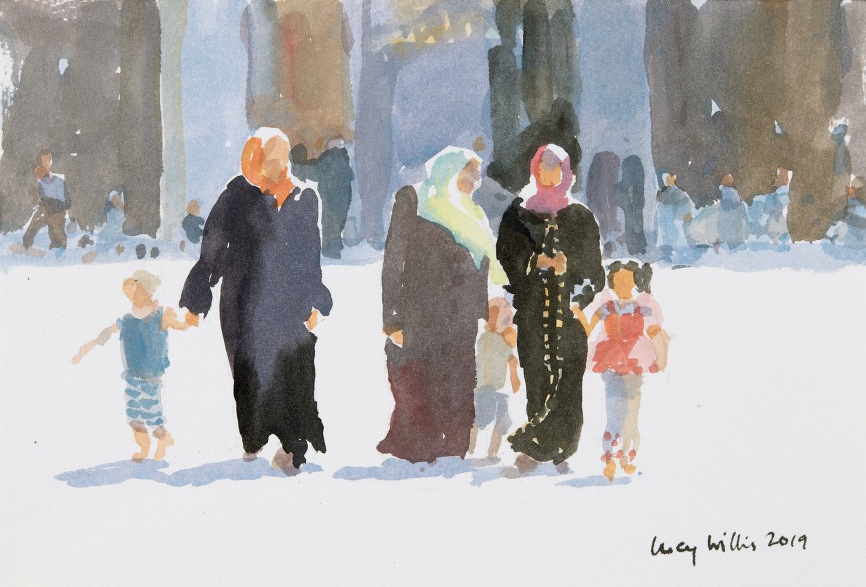 Cami ziyareti, Şam, Suriye, 2019 (kağıt üzerinde w/c) by Lucy Willis