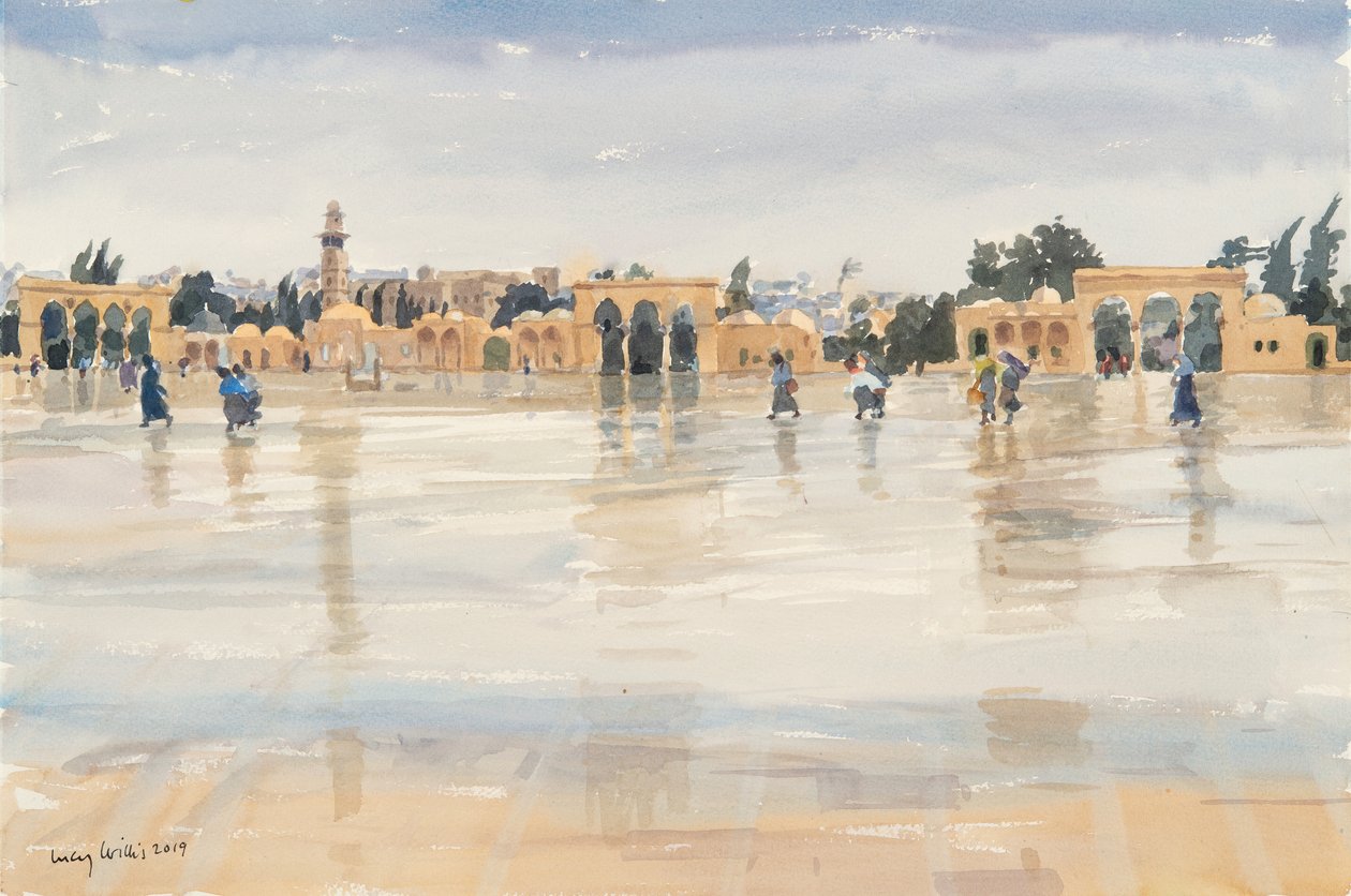 Tapınak Dağında Rüzgar ve Yağmur, Kudüs, 2019 (kağıt üzerinde w/c) by Lucy Willis
