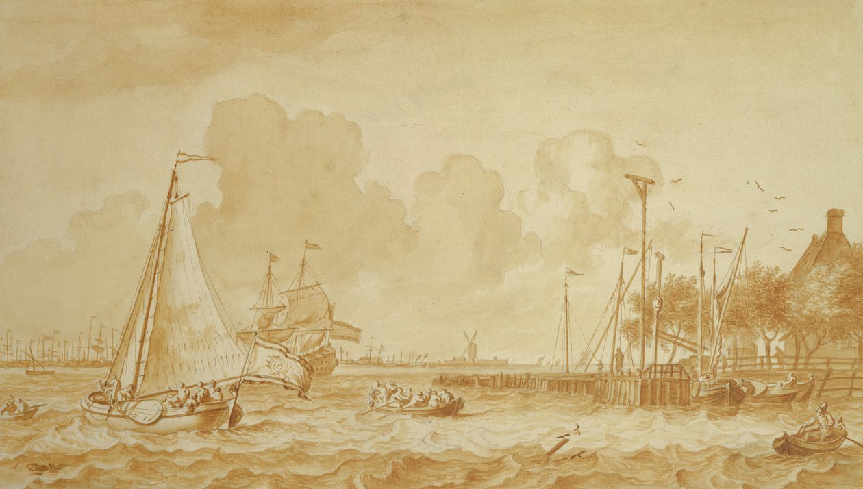 Y üzerinde, Amsterdam yakınlarında, 1680 (kağıt üzerinde kalem ve kurşun kalem) by Ludolf Backhuysen