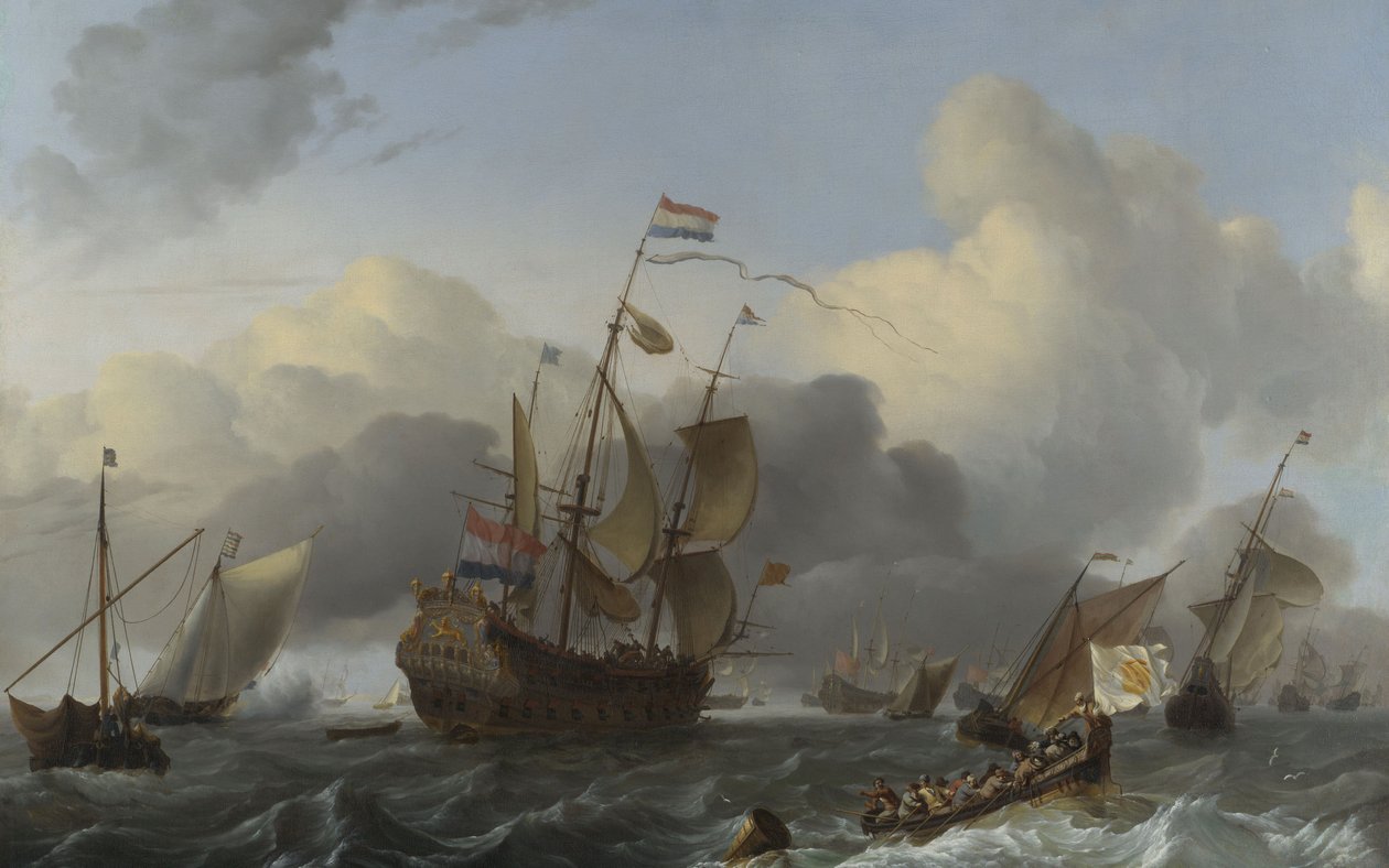 Eendracht ve Hollandalı Savaş Adamları Filosu, c.1670-75 by Ludolf Backhuysen