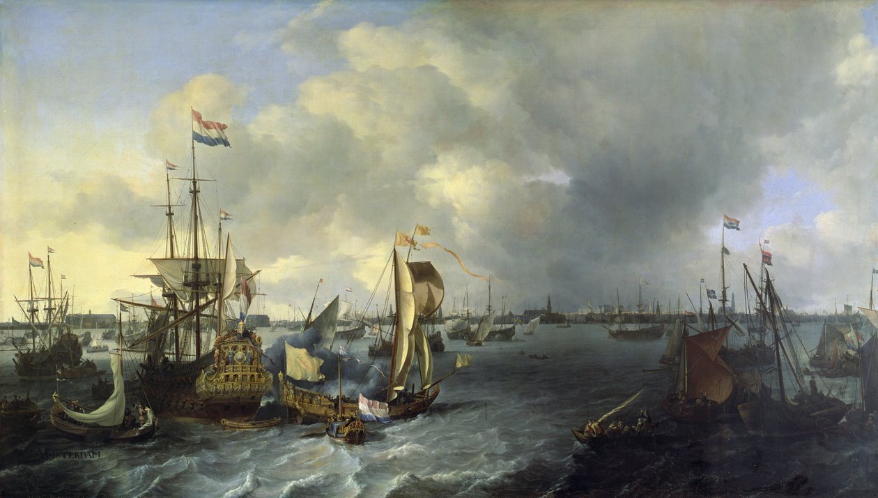 The Port of Amsterdam, view of the Ij, 1666  by Ludolf Backhuysen