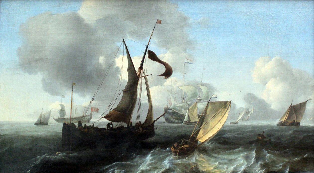 Gemilerle hafifçe hareket eden deniz by Ludolf Bakhuizen