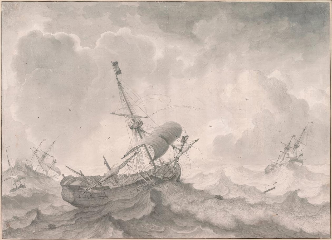 L.Backhuysen, fırtınalı denizlerde gemiler by Ludolf Backhuysen