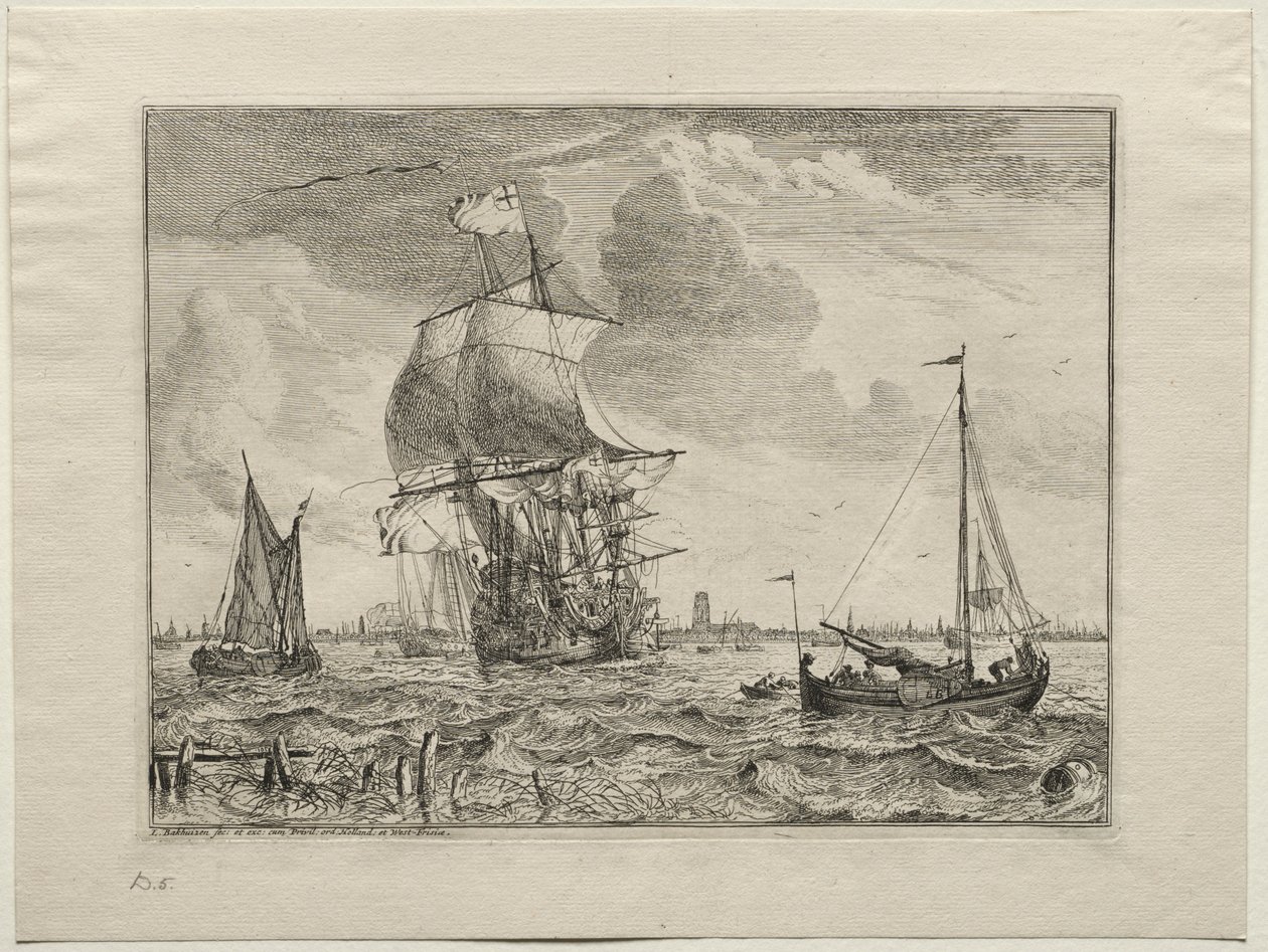 Uzakta Amsterdam ile Deniz Manzarası, 1701. by Ludolf Backhuysen