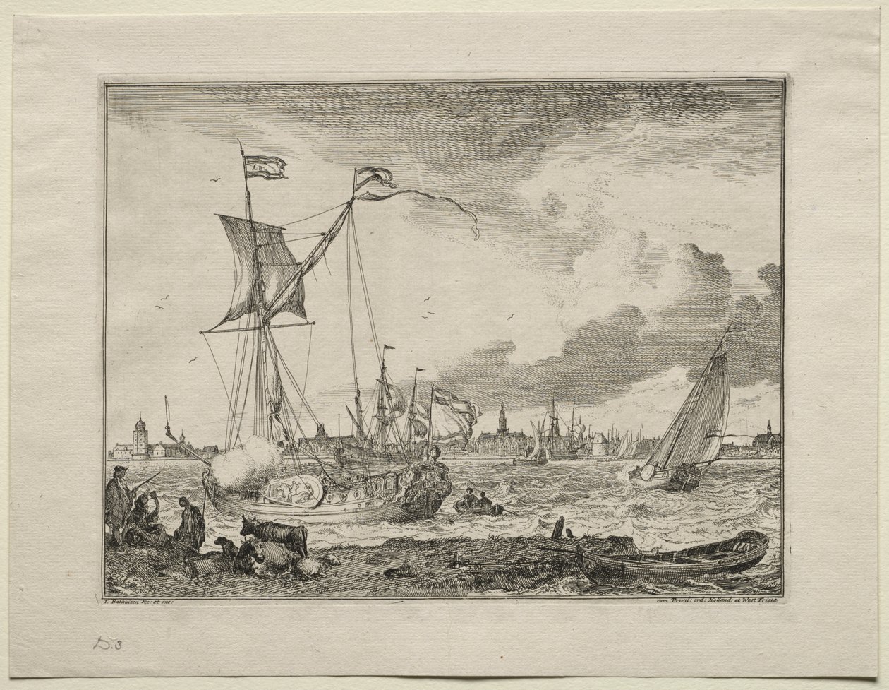 Gemiler Ön Planda Amsterdam Görünümü by Ludolf Backhuysen