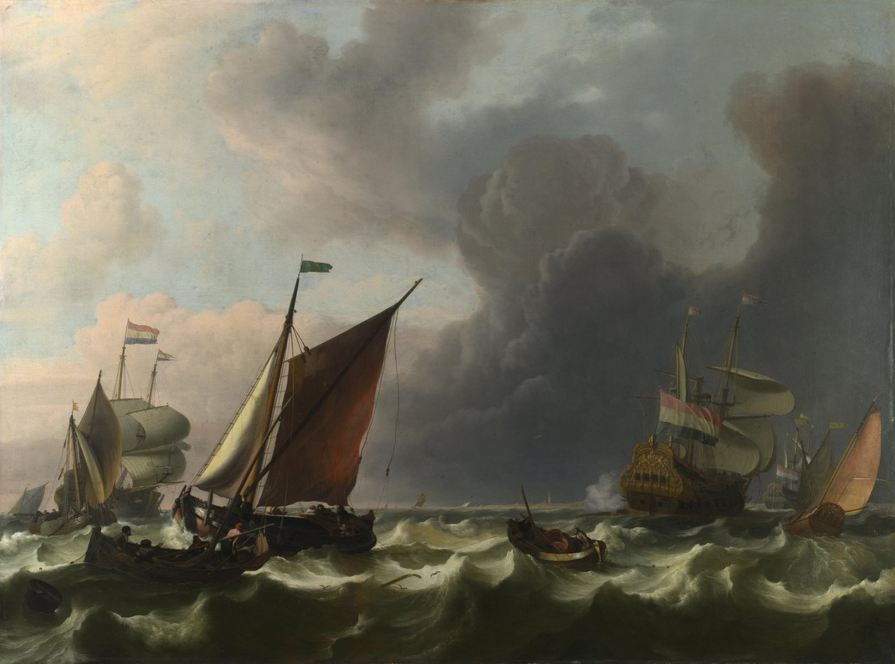 Enkhuizen Açıklarında Taze Bir Esinti İçinde Hollandalı Savaşçılar ve Küçük Gemiler, 1683 by Ludolf Bakhuizen