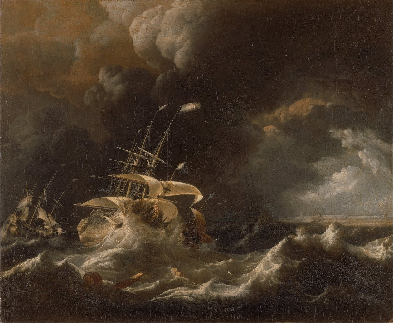 Hollandalı Tüccar - Fırtınada Gemiler by Ludolf Bakhuizen