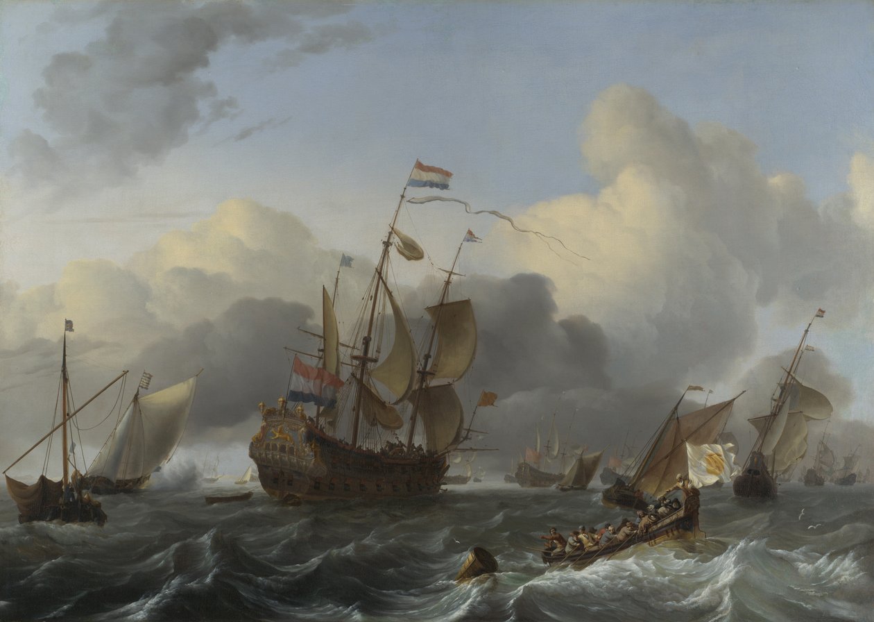 Amiral gemisi Eendracht ve Hollandalı Savaş Adamları Filosu, c. 1670 by Ludolf Bakhuizen