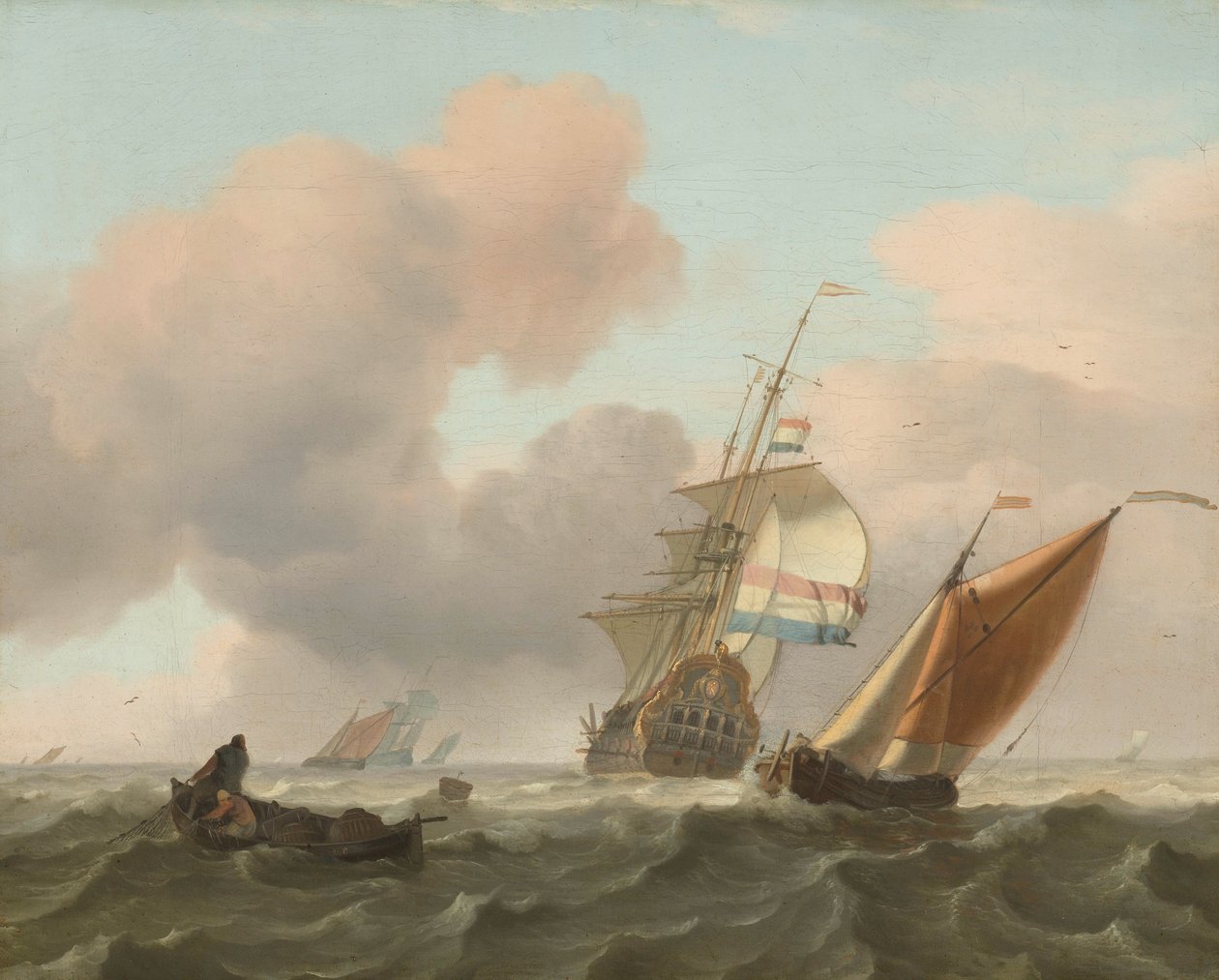 Gemilerle Dalgalı Deniz by Ludolf Bakhuysen