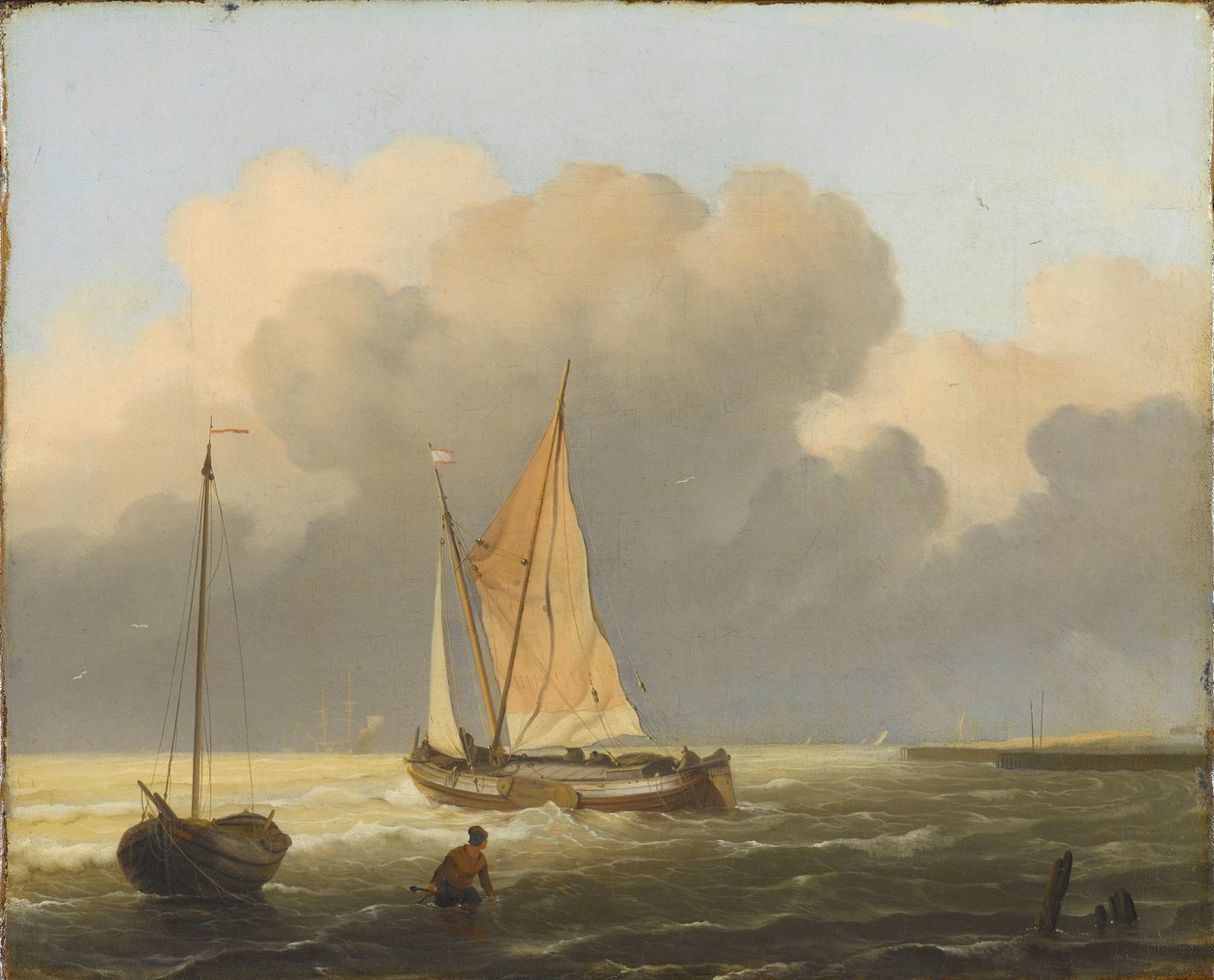 Spritsail Barge ile Sahil Açıklarında Denizler by Ludolf Bakhuysen