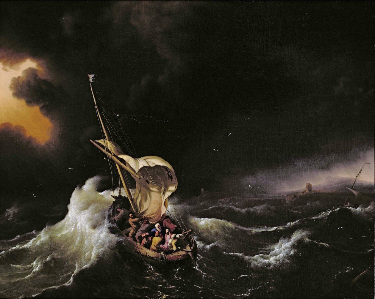 Celile Denizi'ndeki Fırtınada Mesih by Ludolf I Backhuysen