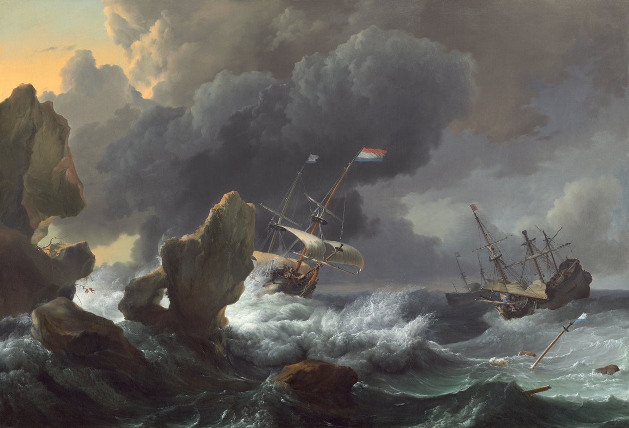 Rocky Coast Açıklarında Tehlike Altındaki Gemiler by Ludolf I Backhuysen