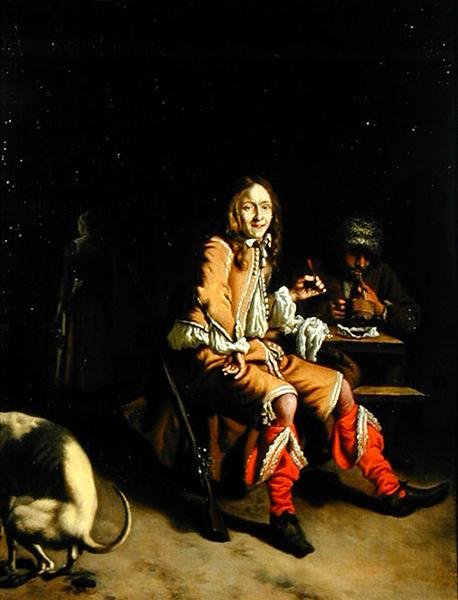 Bir Meyhane İçerisinde İçen Bir Avcı (tuval üzerine yağlı boya) by Ludolf de Jongh
