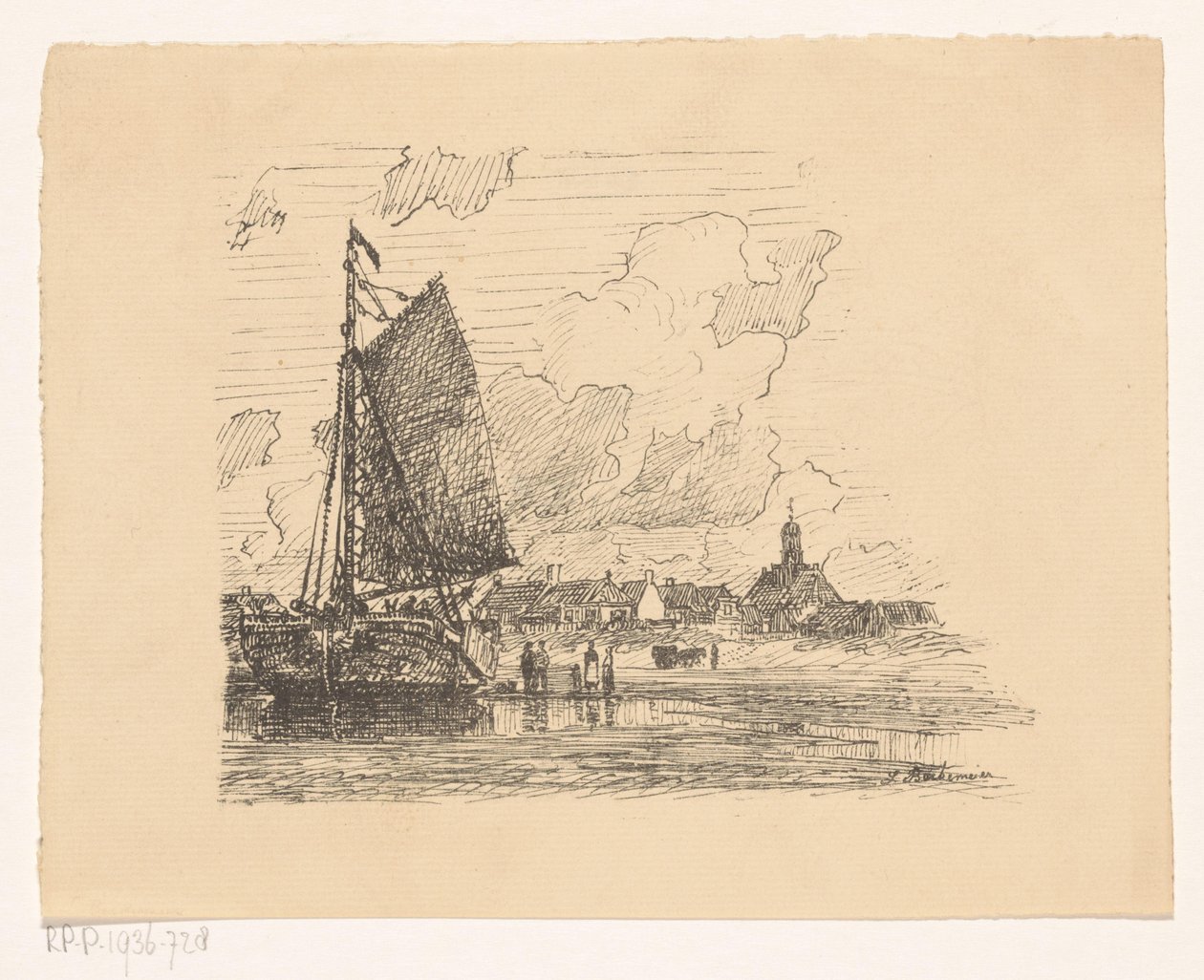 Noordwijk aan Zee sahilinde tekne by Ludolph Berkemeier (signed by artist)