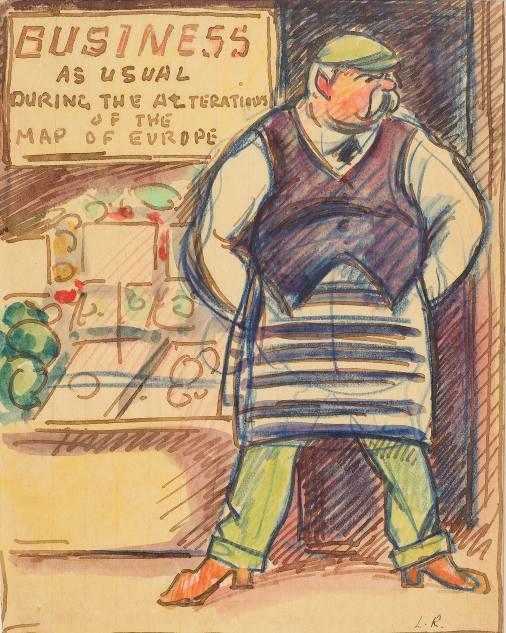 Avrupa Haritasının değişiklikleri sırasında her zamanki gibi iş, c.1915 (kağıt üzerine suluboya) by Ludovic Rodolphe Pissarro