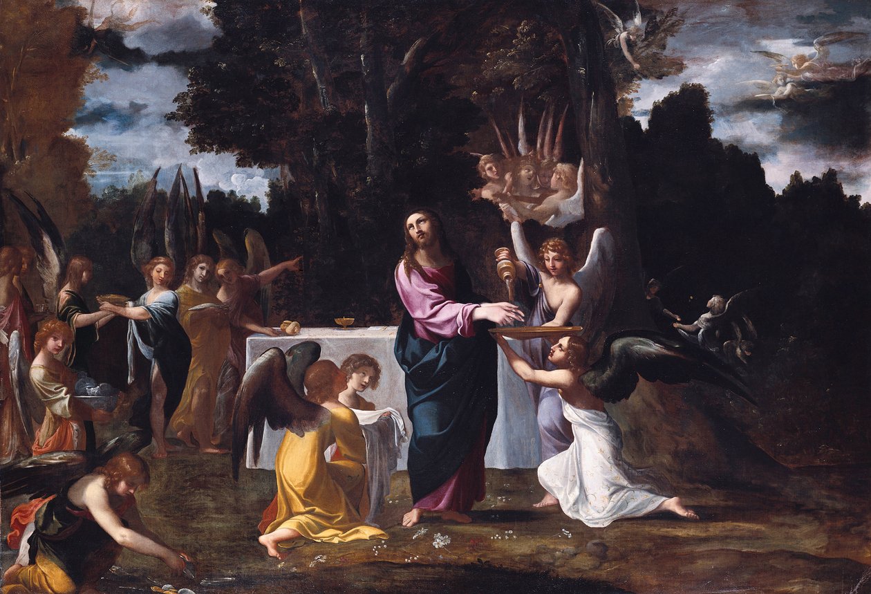 Melekler Tarafından Hizmet Edilen Vahşi Doğada Mesih by Ludovico Carracci