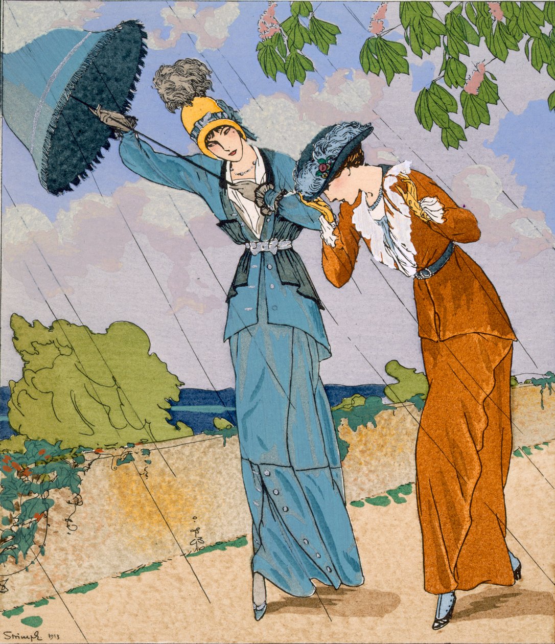 Gazette du Bon Ton'dan 'Giboulee', levha VII, no. 6 Nisan 1913 (renkli lito) by Ludvik Strimpl