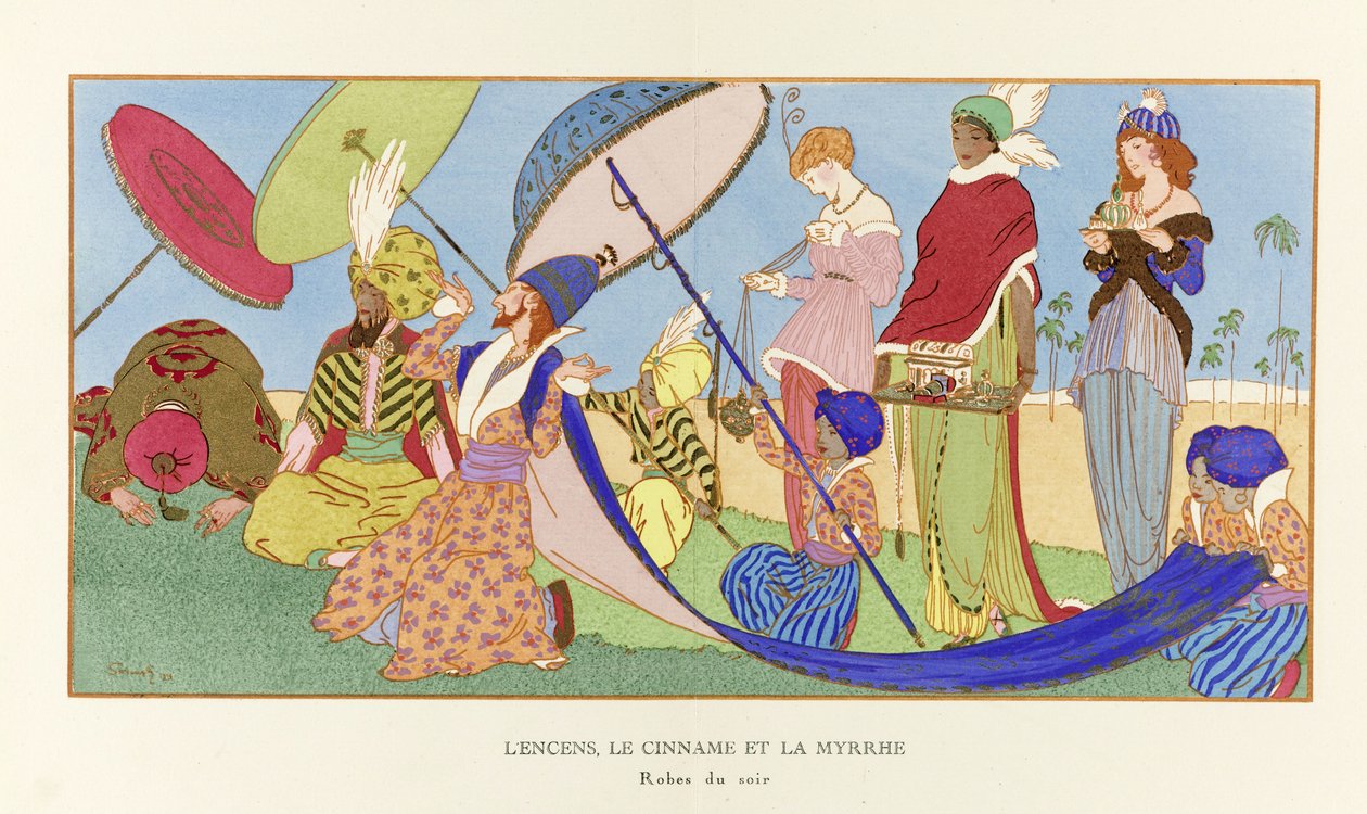 La Gazette du Bon Ton, pub'dan Frankincense, Cinname ve Myrrh. 1914 (Şablon Baskı) by Ludvik Strimpl